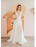 Beaded Ivory Lace Chiffon Slit Flowing Dreamy Wedding Dress